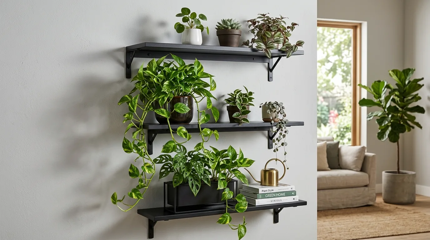 Narrow Metal Shelf With Trailing Plants